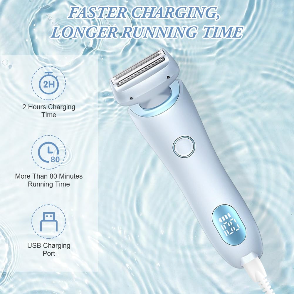 Rasoio Elettrico Donna Inguine, 2 in 1 IPX7 Rasoio Intimo ed Elettrico per Donne, Epilatore Viso Donna di Rimozione dei Peli per Bikini Ascelle Gambe Braccia E Viso, Ricaricabile Dry Wet