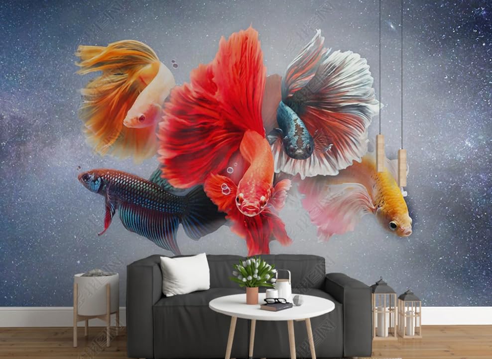 Papier Peint Poisson Paon Grand Format pour Décoration de Restaurant