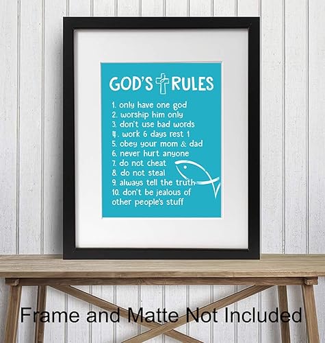 Miniatura 2 de The Ten Commandments - Religious Blessed Wall Decor - Christian Scripture Wall Art - Positive Quotes Decor - Blue Kids Bedroom Artwork, Kids Art -