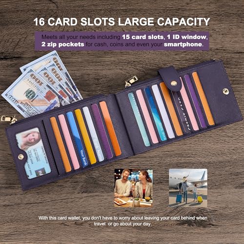Image of Travelambo RFID Wallet Women Large Size Bifold Multi Card Wallet Case with Zipper Pocke Credit Card Holder for Women
