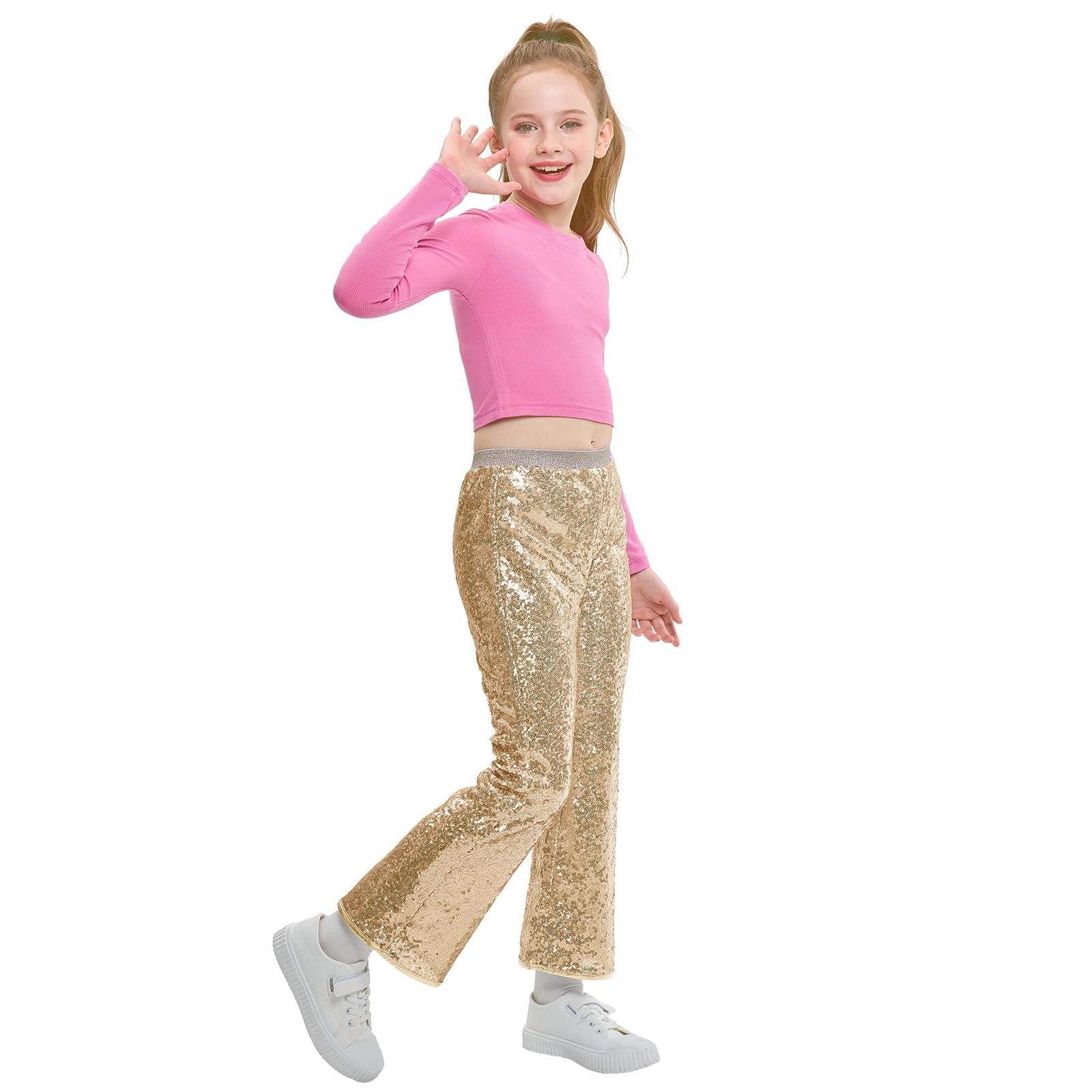 Pantalones de Lentejuelas para Niña, Acampanados Disco Brillantes, Ropa de Fiesta Hip Hop