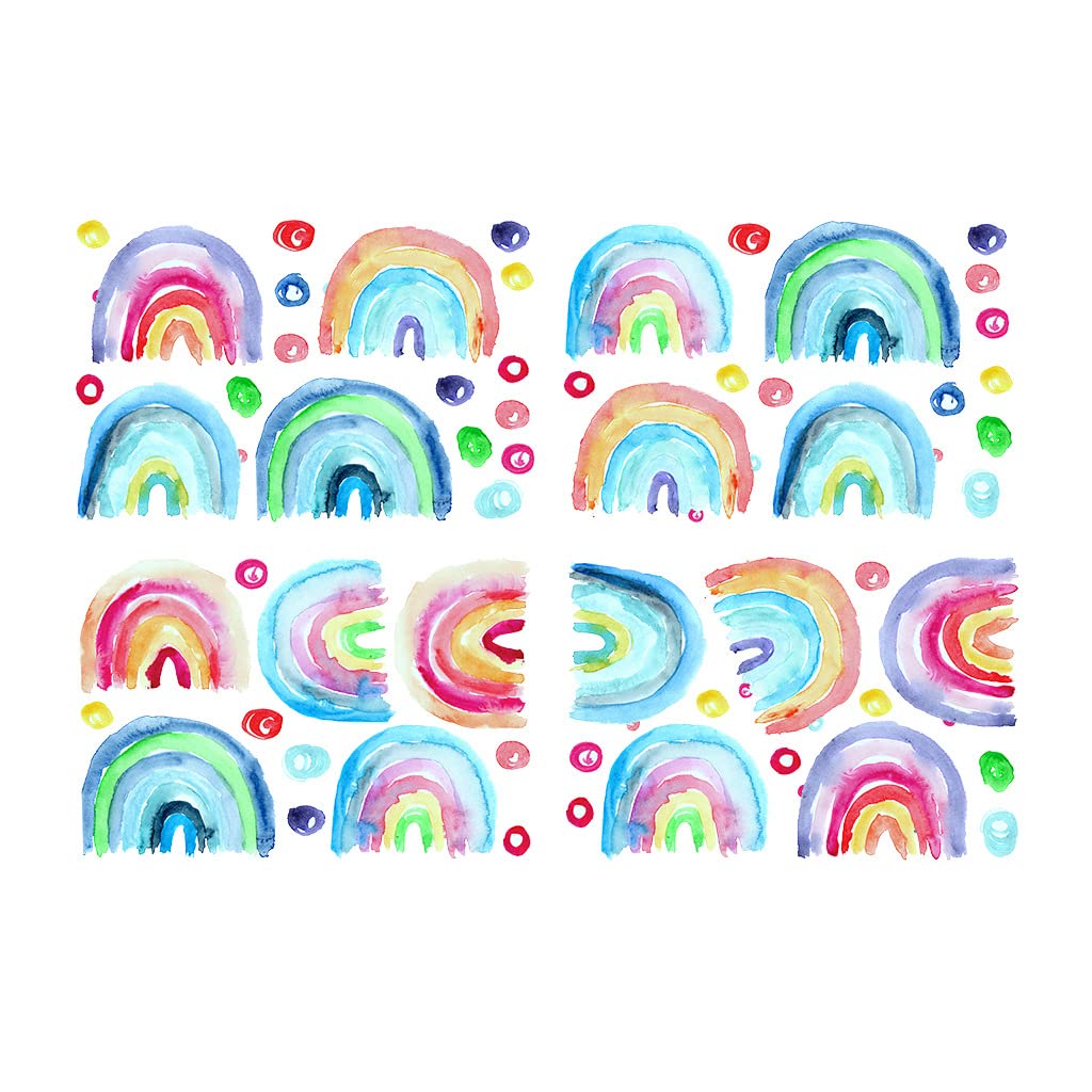 Rainbow Wall Sticker,Watercolor Rainbow Girl Room Decor, Wall Decal Stickers & Murals for Kids, Removable Boho Star Wall Decorations for Living Room Bedroom Playroom(A45)