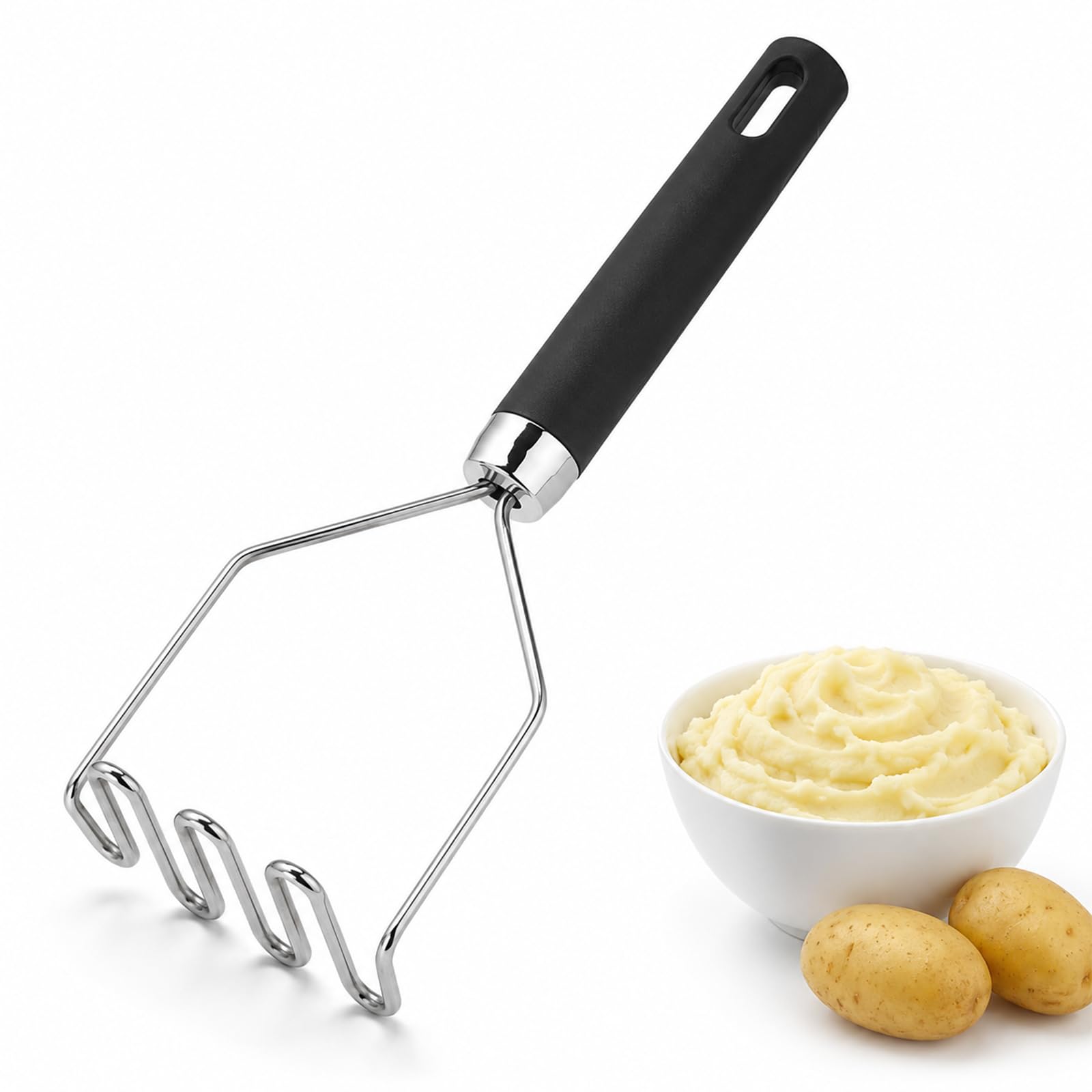 Potato Masher Stainless Steel, Heavy Duty Manual Mashing Tool for Potatoes, Easy Grip Manual Potato Mashing Tool for Mashed Potatoes, Carrots, Baby Puree