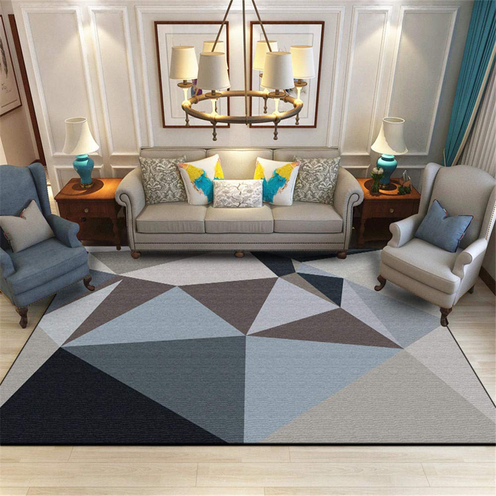 Tapis de maison bleu gris à triangles pour une chambre chaleureuse ou une cuisine stylée