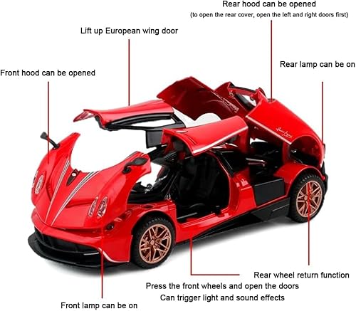 Miniatura 4 de 1 Juguete modelo de coche deportivo Pagani de aleación con iluminación y música, función de tracción, regalo para niños, niños y niñas, perfecto
