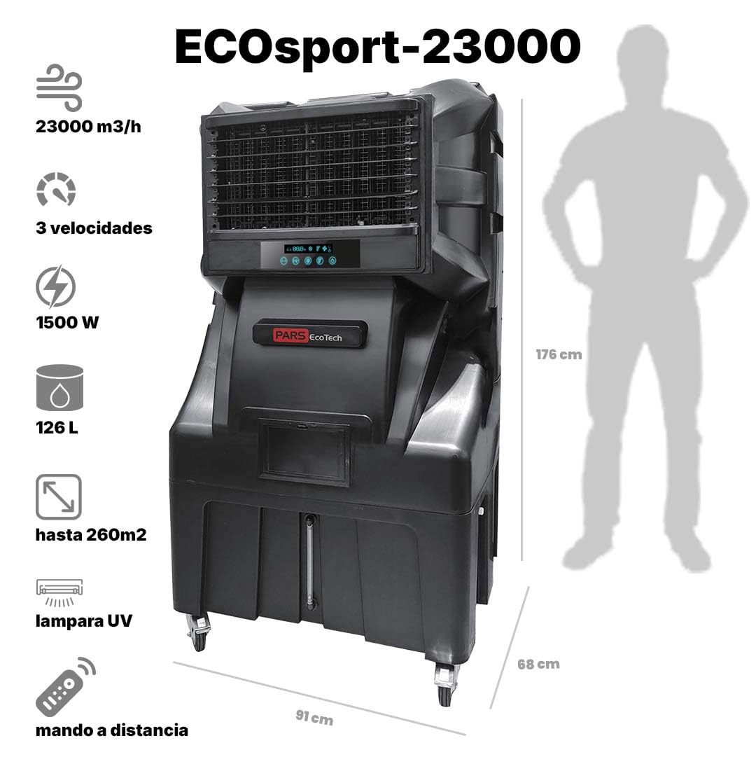 Climatizador evaporativo PARS EcoTech ECOsport-23000 con caudal de 23.000m3/h REALES + lámpara UV