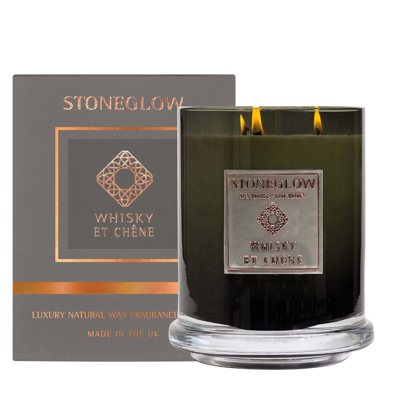 Stoneglow Women's Dark Grey Metallique Collection Perfume Whisky Et Chene Scented Candle 3000G - Citrus, Fig, Oak & Soft Peat Notes, 200 Hrs Burn Time, Natural Wax Blend, 4 Wicks, Long Lasting Fragrance
