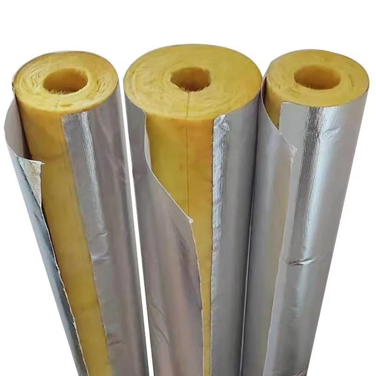 Aislamiento de tuberías de lana de vidrio con lámina de aluminio autoadhesiva, tubería de lana de roca autoadhesiva, grosor: 1,18" / 1,96"(ID4"xT1.18")