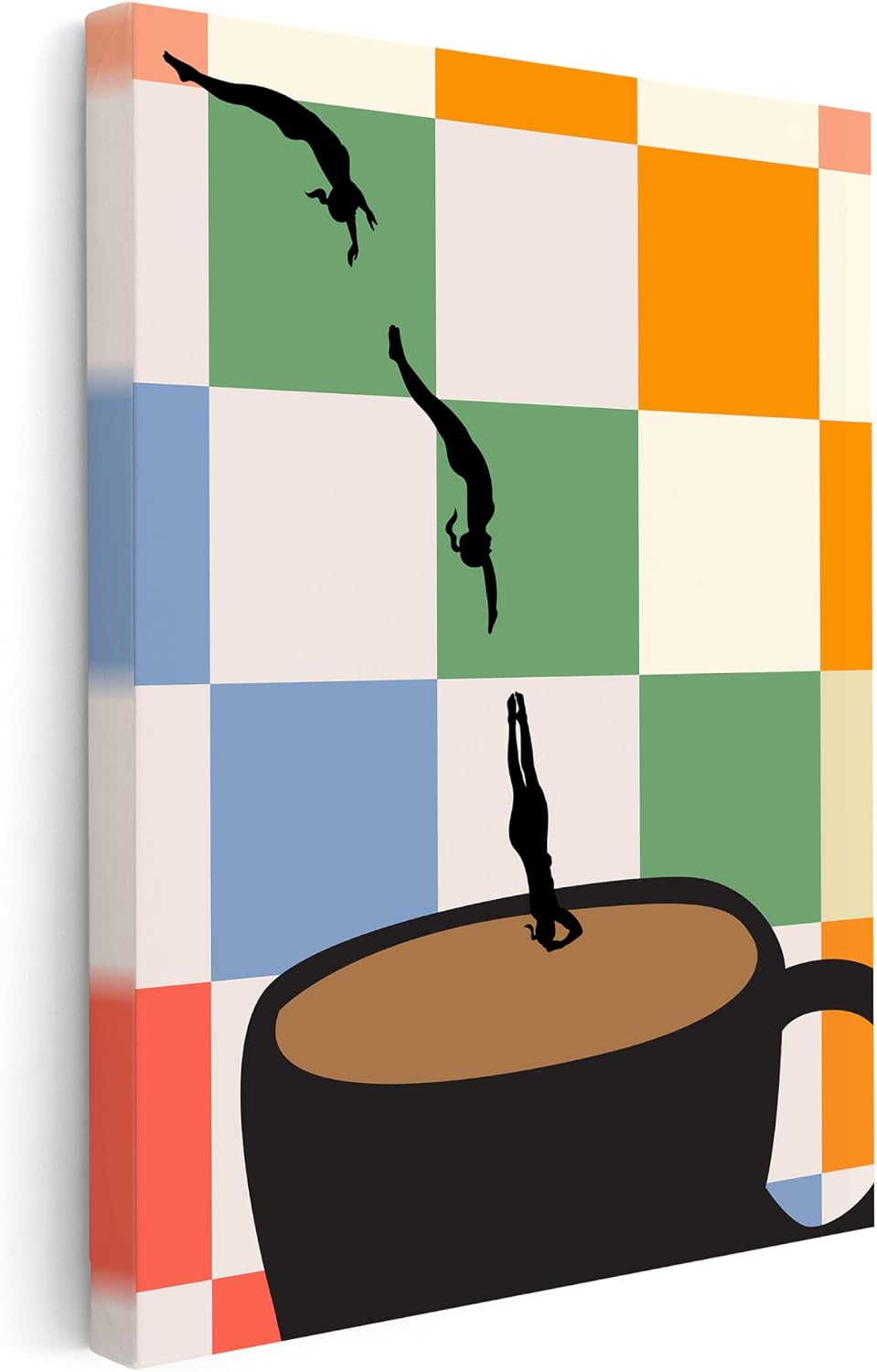 Poster Master Dive into Coffee Canvas - Cafe Print - Pop Art - Food & Drink Wall Design - Caffeine & Espresso Art - Modern Coffeehouse or Kitchen Wall Decor - 8x10 STRETCHED Canvas