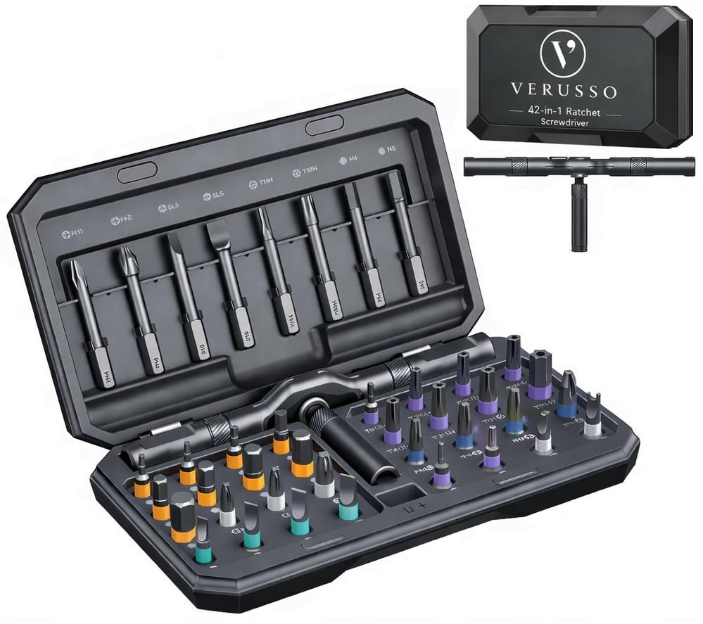 42 in 1 Magnetic Screwdriver Set Ratcheting Precision Bit Driver with T Handle Portable Carrying Case for DIY