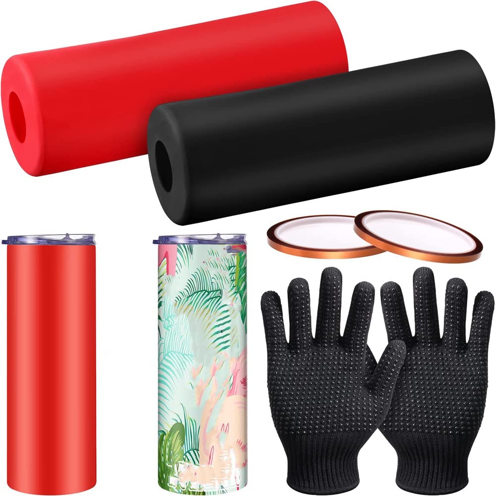 2 Pcs Sublimation Silicone Tumbler Wrap 20, 2 Pcs Glove and 2 Pcs Tapes for DIY Cup Glass Blank Sublimation