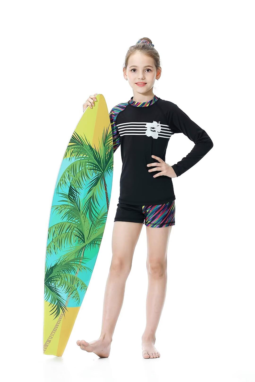 Traje de Baño para Niñas Traje de protección Solar de Manga Larga de 2 Piezas Flor UPF50 +