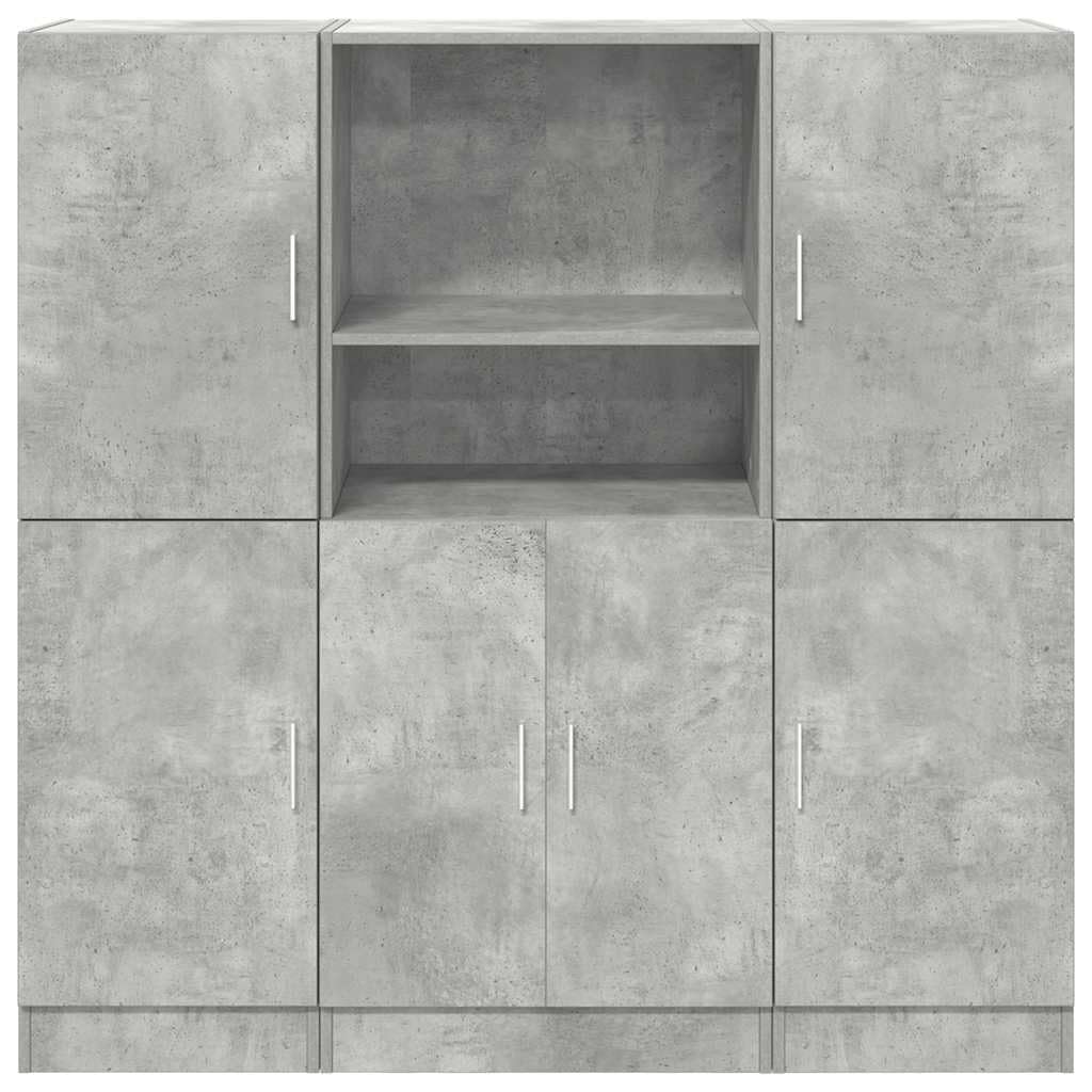 Set di 3 mobili da cucina in legno, 133 x 41,5 x 131,5 cm, scaffale da cucina con ripiani e ante, sistema moderno per cucina e ufficio, grigio cemento