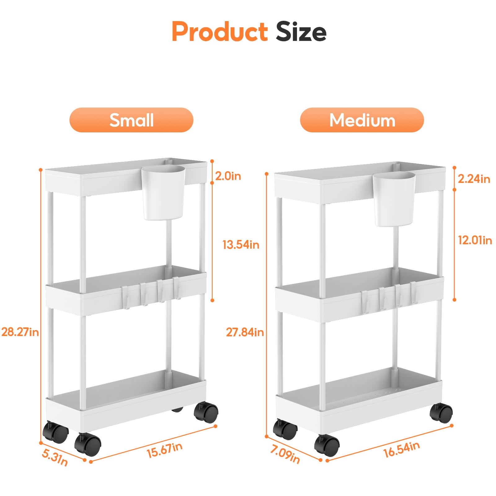 DESSERTE DE CUISINE Chariot de Rangement à 3 Niveaux | Chariot Utilitaire à roulettes Coulissant