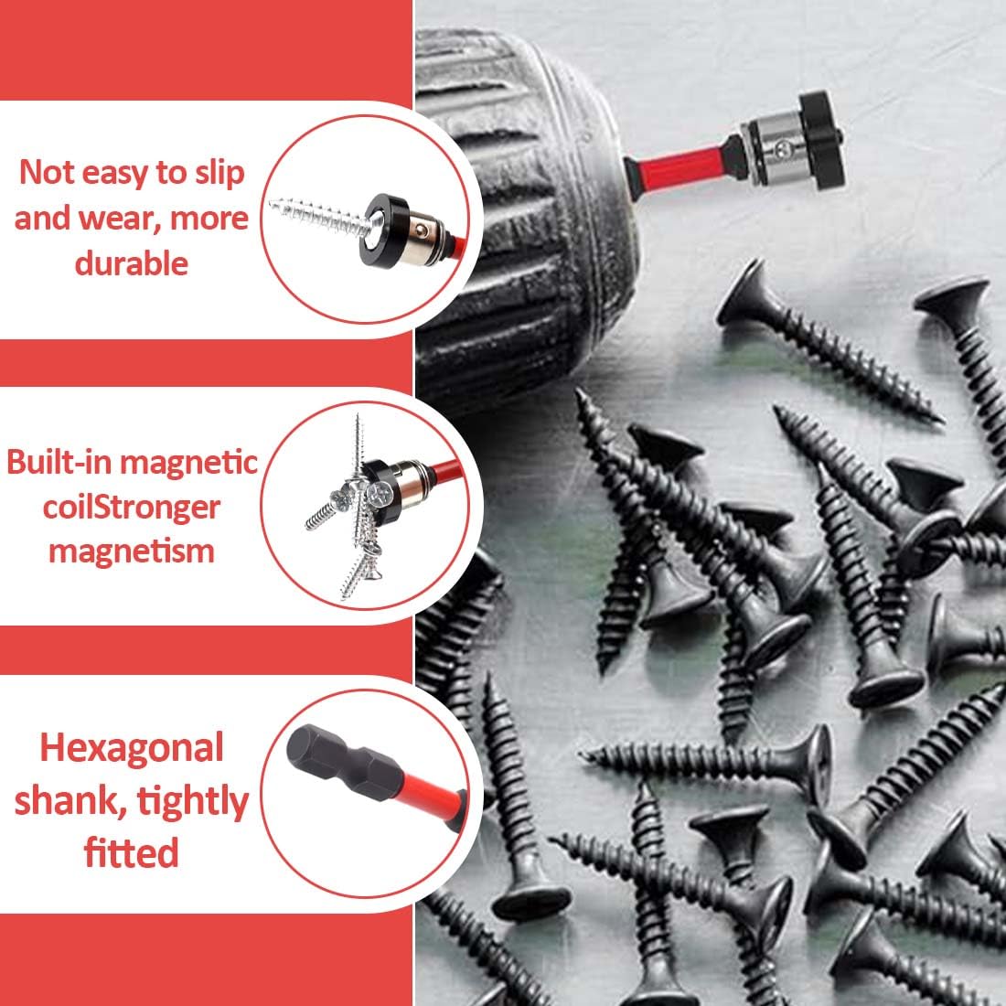 Set di 4 punte magnetiche PH2 da 1/4", punta cacciavite a posizionamento per gesso e pareti a secco, Regolazione Profondità Vite, Adatto per Avvitatori e Trapani a Batteria