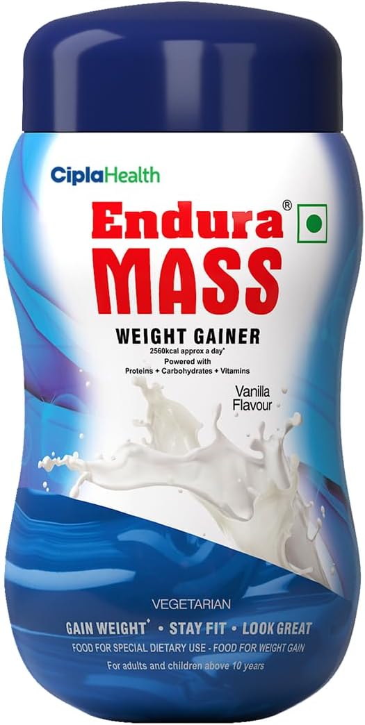Endura Mass Weight Gainer Powder 550g Vanilla Flavour | Unique blend of 3 Sources of Protein, Carbs, Vitamins & Essential Minerals | Ideal for Children Above 10 Years, Men, Women & Athletes