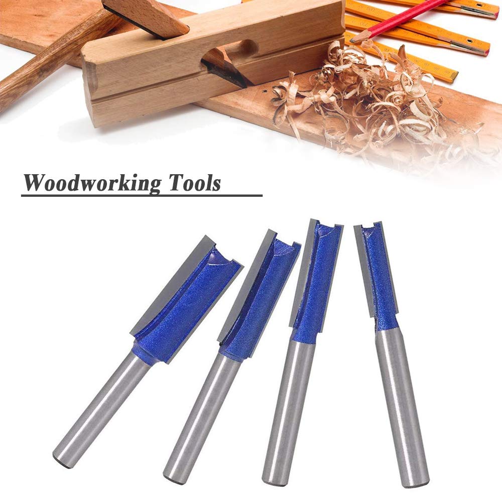 Mesee 4-Piece Double Flute Straight Router Bit Set – 1/4 Shank, Industrial Grade Tungsten Carbide – 1/4, 5/16, 3/8, 1/2 Cutting Diameters – For Dado, Mortise, Trim Work