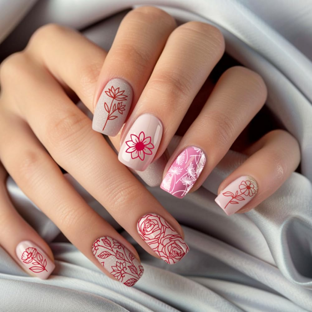 PH PandaHall 6pcs Bee Flower Nail Stamping Plates Honeycomb Theme Nails Art Designs Floral Leaves Manicure Art Stencil Sunflower Daisy Nail Design Template Nail Image Plate for Women Manicures Salon - Image 4