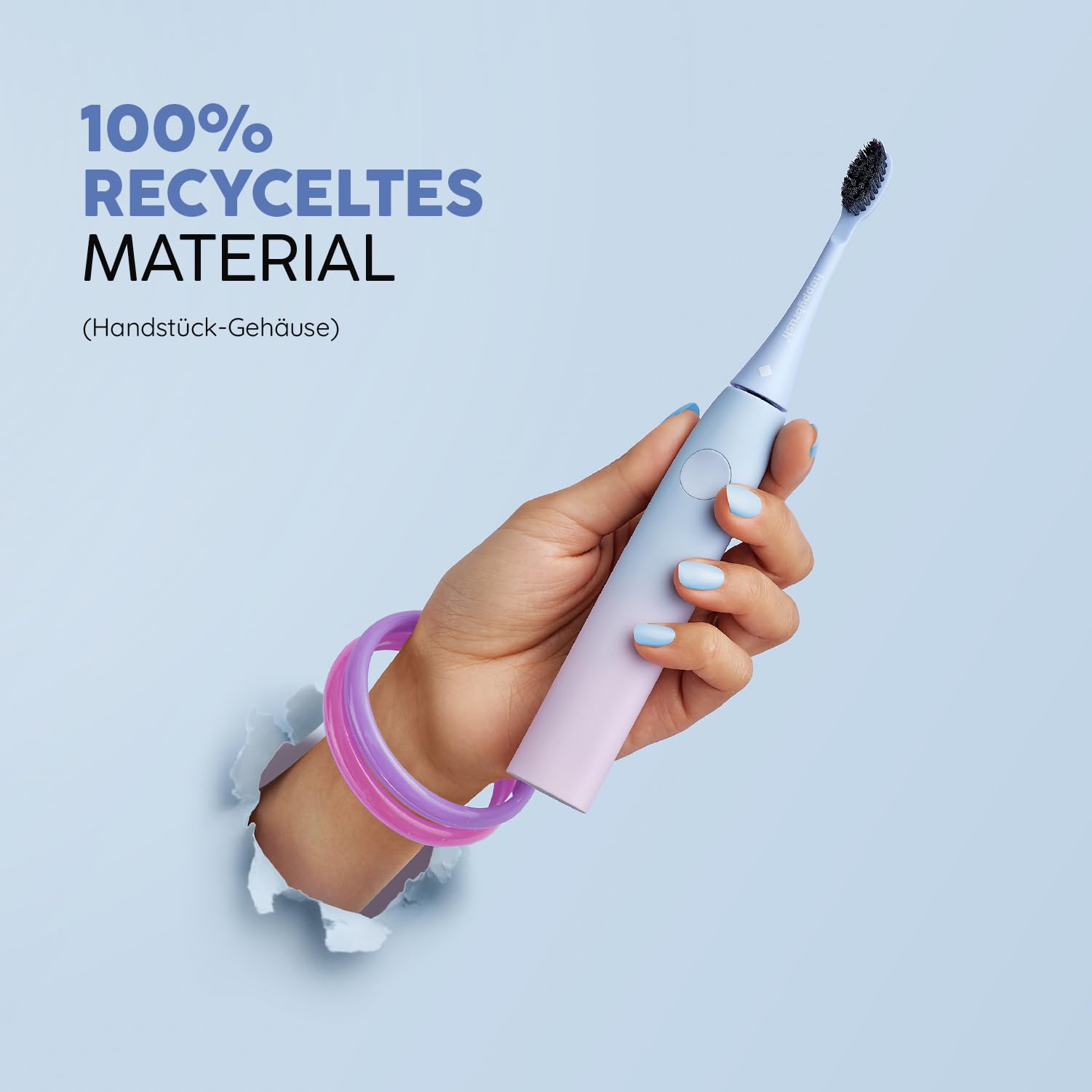 happybrush Elektrische Zahnbürste ECO VIBE Lite [Testsieger] Starterset - Schallzahnbürste mit 6 Wochen Power-Akku inkl. 3 Aufsteckbürsten Pastelltöne