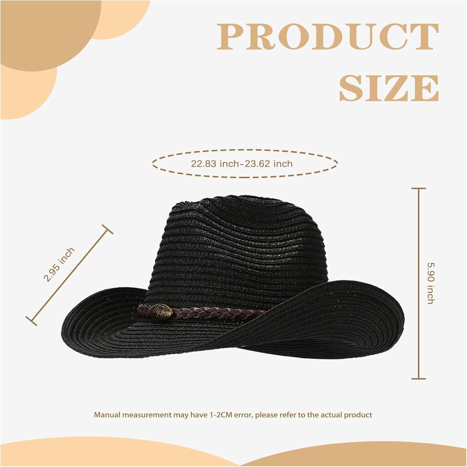 Straw Cowboy Hats Western Cowgirl Hat for Holiday Woven Beach Sun Hat with Wide Brim Shapeable Cowboy Hat for Women's/Men's - Image 2