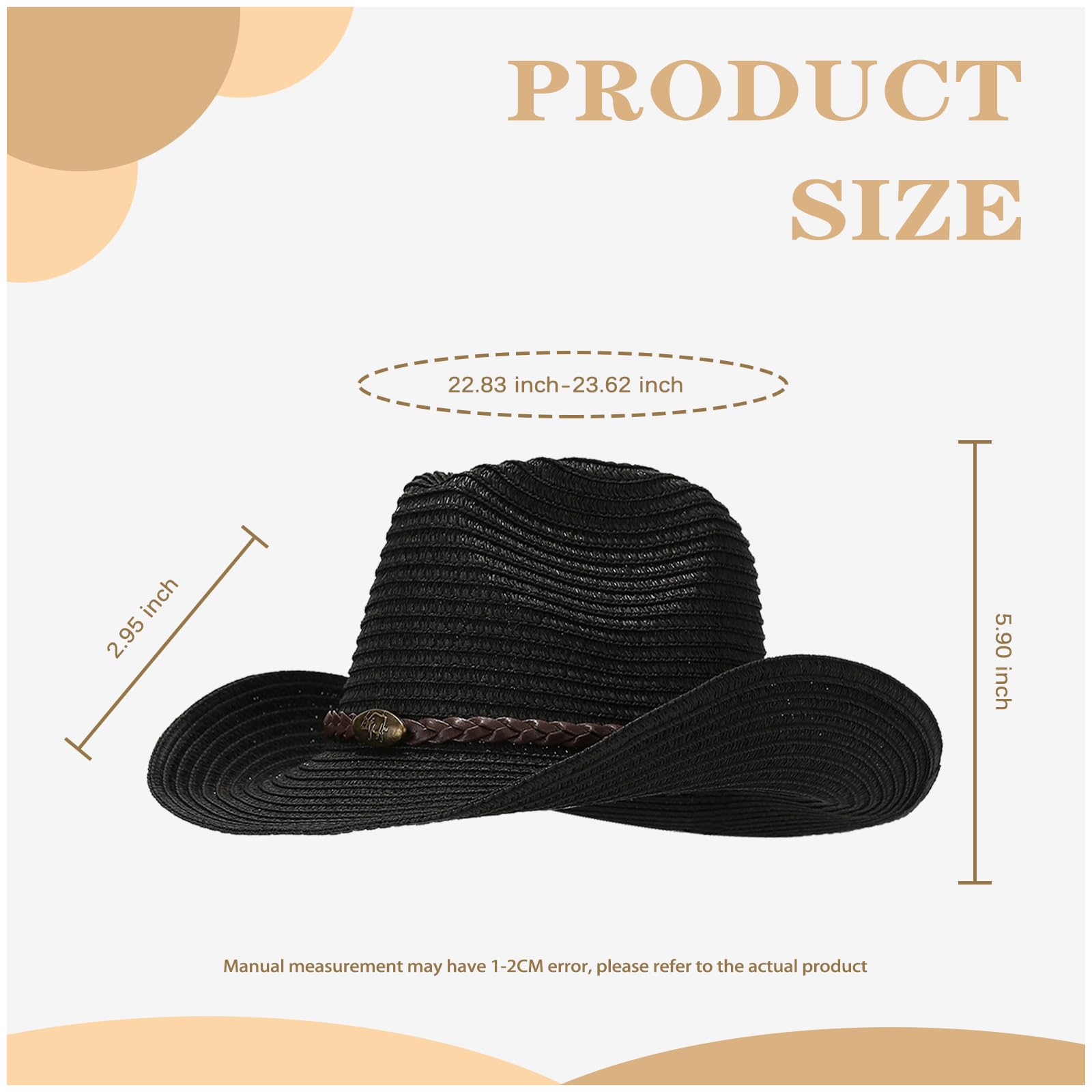 Women's&Men's Straw Cowboy Hats Western Cowgirl Hat for Holiday Woven Sun Hat Beach Hat with Wide Brim Shapeable Cowboy Hat,Khaki
