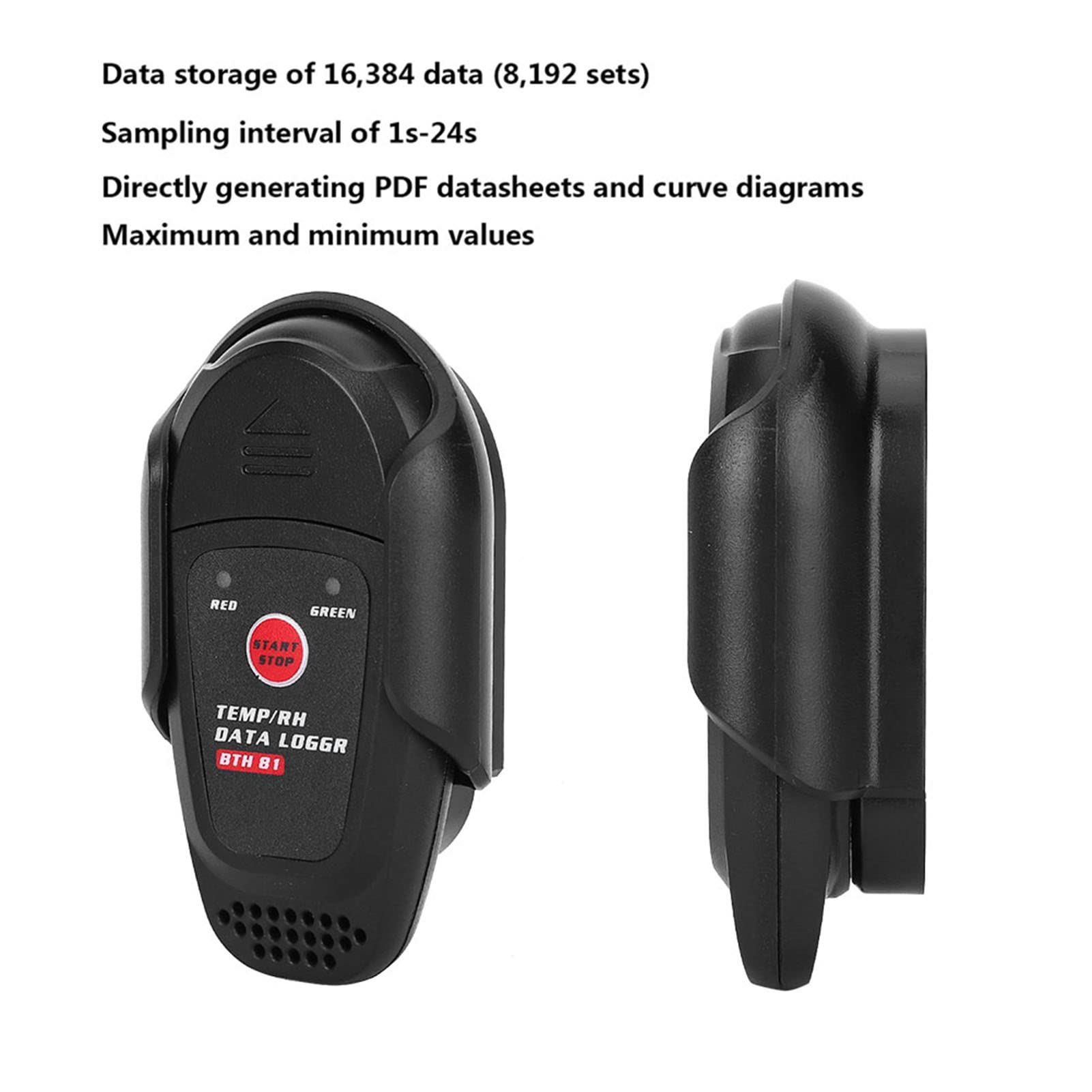 Rejestrator temperatury i wilgotności BSIDE BTH81 z interfejsem USB do ekstrakcji danych - cyfrowy termometr i higrometr z alarmem LED i generowaniem raportów w formacie PDF