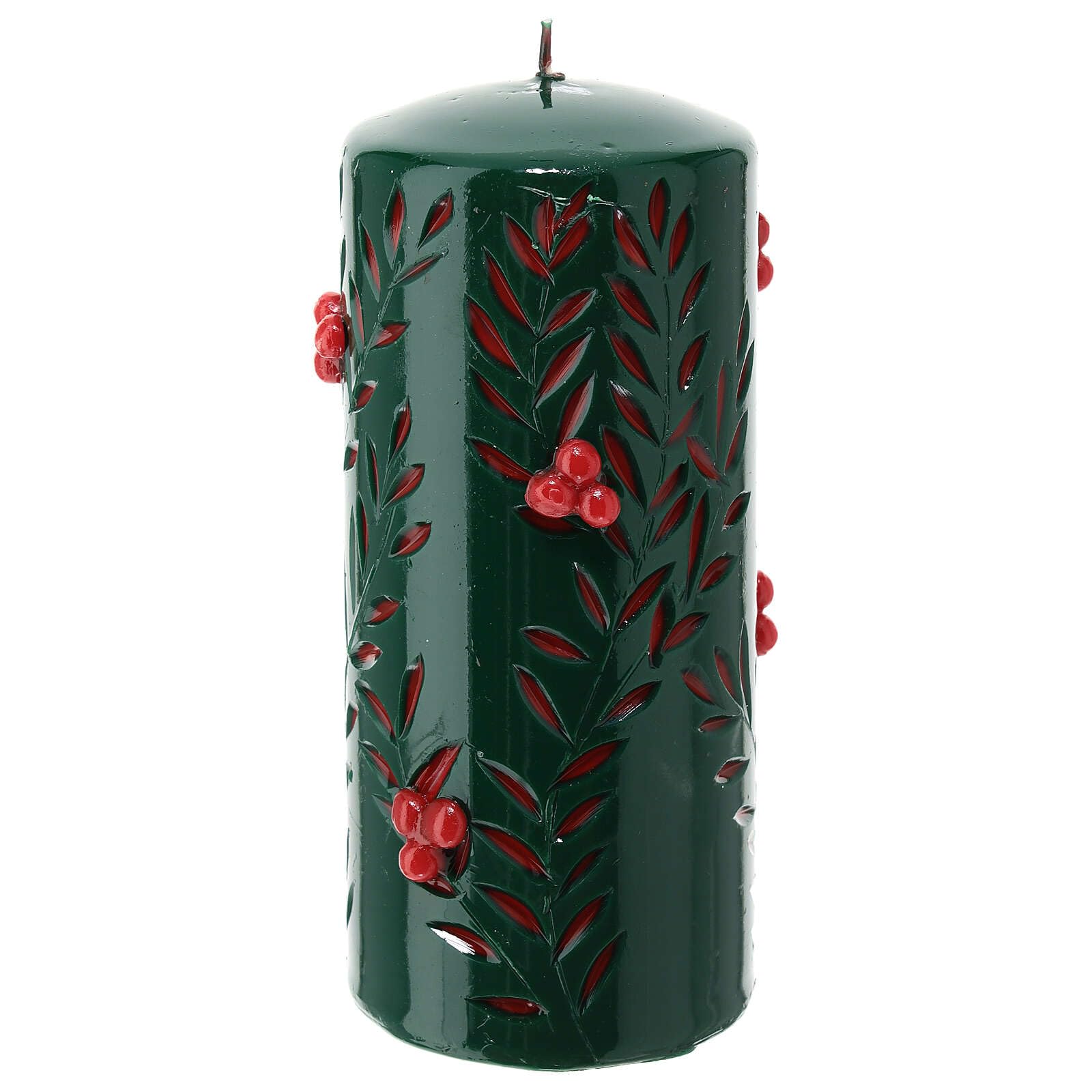 Holyart Świece bożonarodzeniowe: Świeca bożonarodzeniowa zielona, dek. czerwone nacięcia, śr. 10 cm