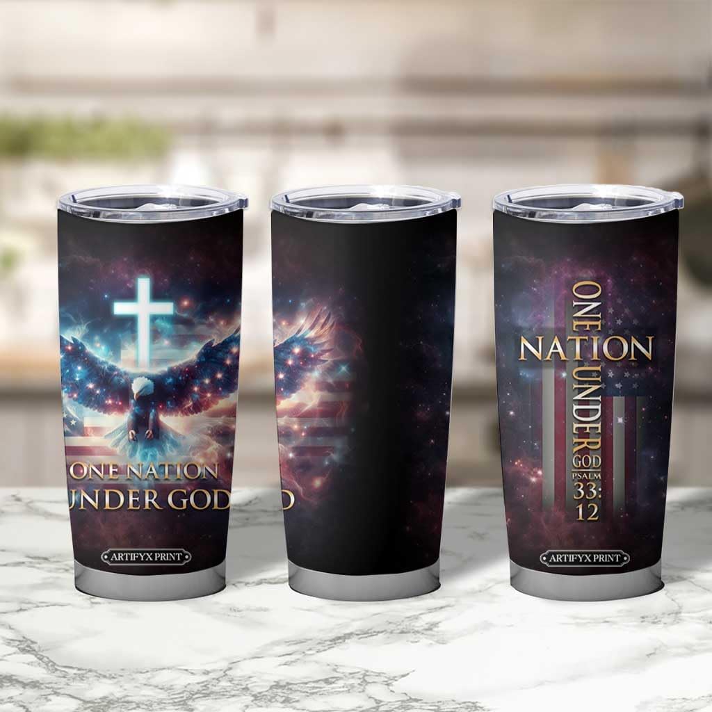 One Nation Under God Tumbler 20oz – Christian Patriotic Travel Mug with Psalm 33:12 Scripture, American Flag & Bald Eagle – Stainless Steel Insulated Gift for Veterans & Believers - Image 4