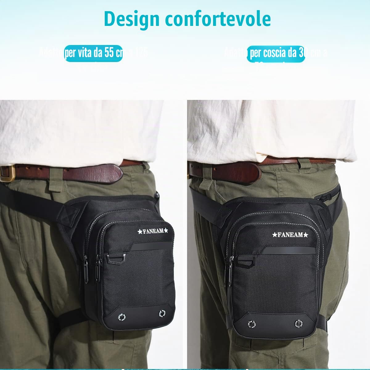 Borsa da Gamba Moto Impermeabile Marsupio Sportivo Borsa da Gamba Tattica Multifunzionale Marsupio Cosciale Uomo Donna per Ciclismo Escursionismo Campeggio Arrampicata