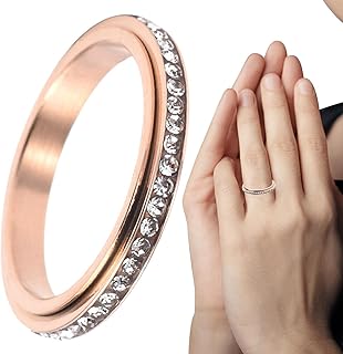 スピニングリング, 女性用ステンレススチールリング, 女の子のための回転リングローリングフィジェットおもちゃレディースリラクゼーションメディエーション