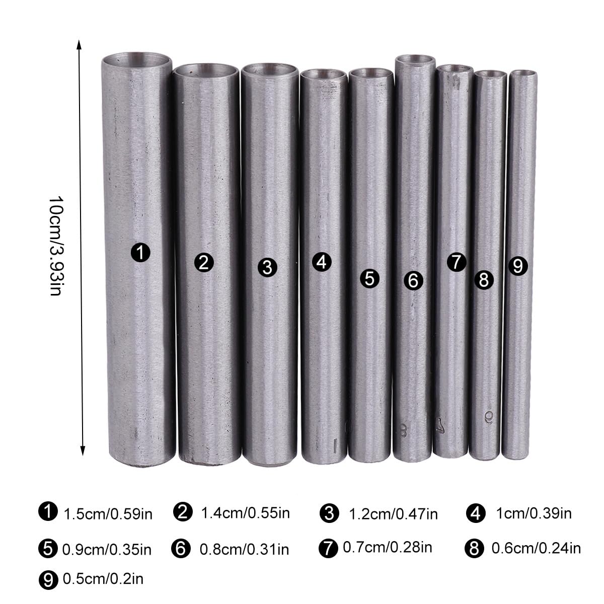 Jeu de Poinçons Creux Outil Artisanal Précis Coupe Nette en Acier Inoxydable 9pcs pour Cuir et Joints pour Paquet en Toile et Ceintures