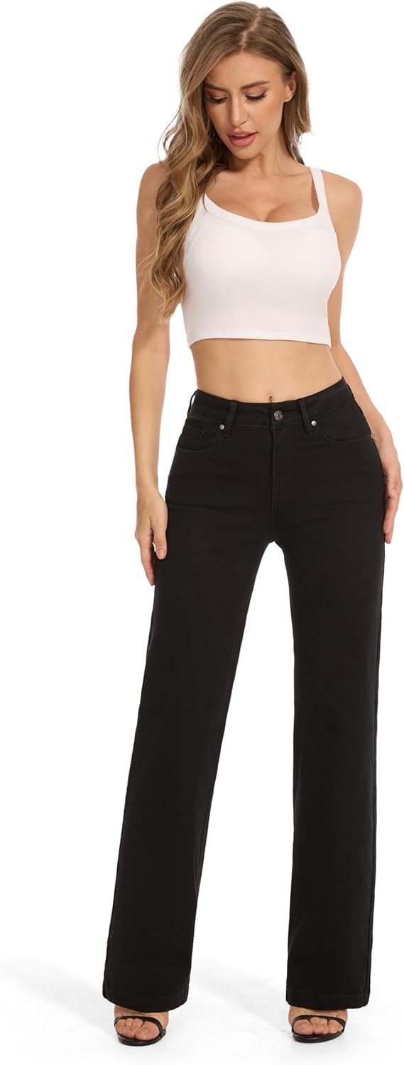 FLYING BANANA Women's High Waisted Wide Leg Baggy Stretch Denim Jeans - Image 4