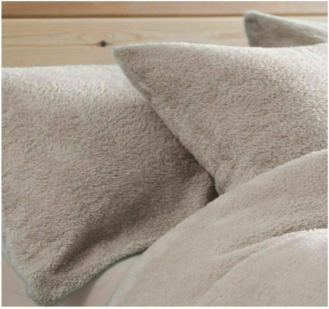 Bluemoon Bedding Beige Teddy Bear Pair Pillowcases Warm Cosy Soft Plush Fleece Pillow Cases Plain Thermal Warm Soft Cases Pair (Beige)