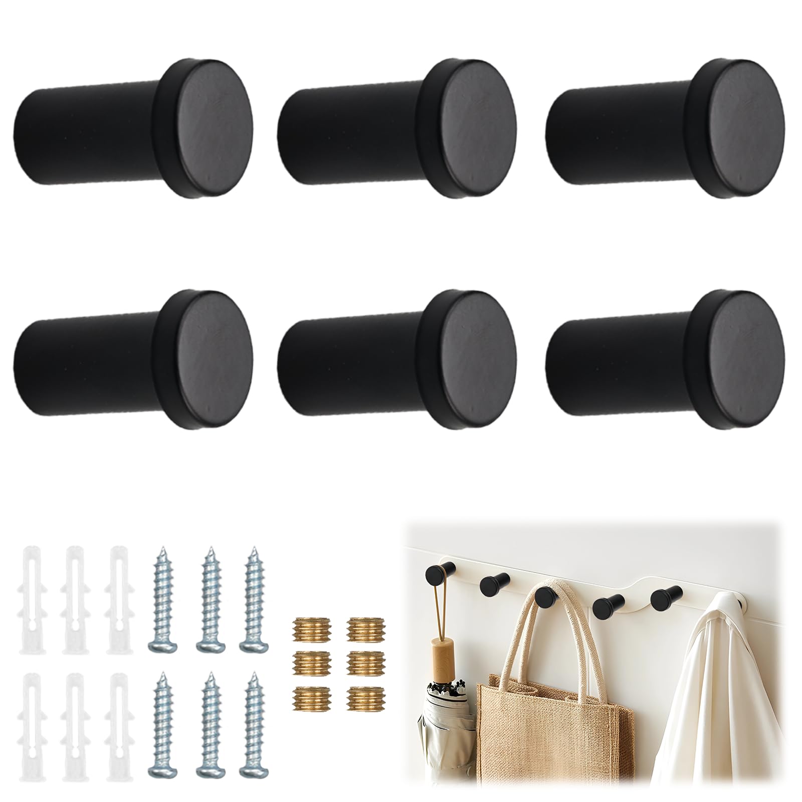 6 Piezas Gancho Pared Negro Círculo Colgador Toalla Baño, Percha Baño Acero Inoxidable 36mm, Colgador Pared Tornillo Perchas Cuelga Toallas Baño Ganchos para Abrigo Bata, Gancho Ropa con Tornillos