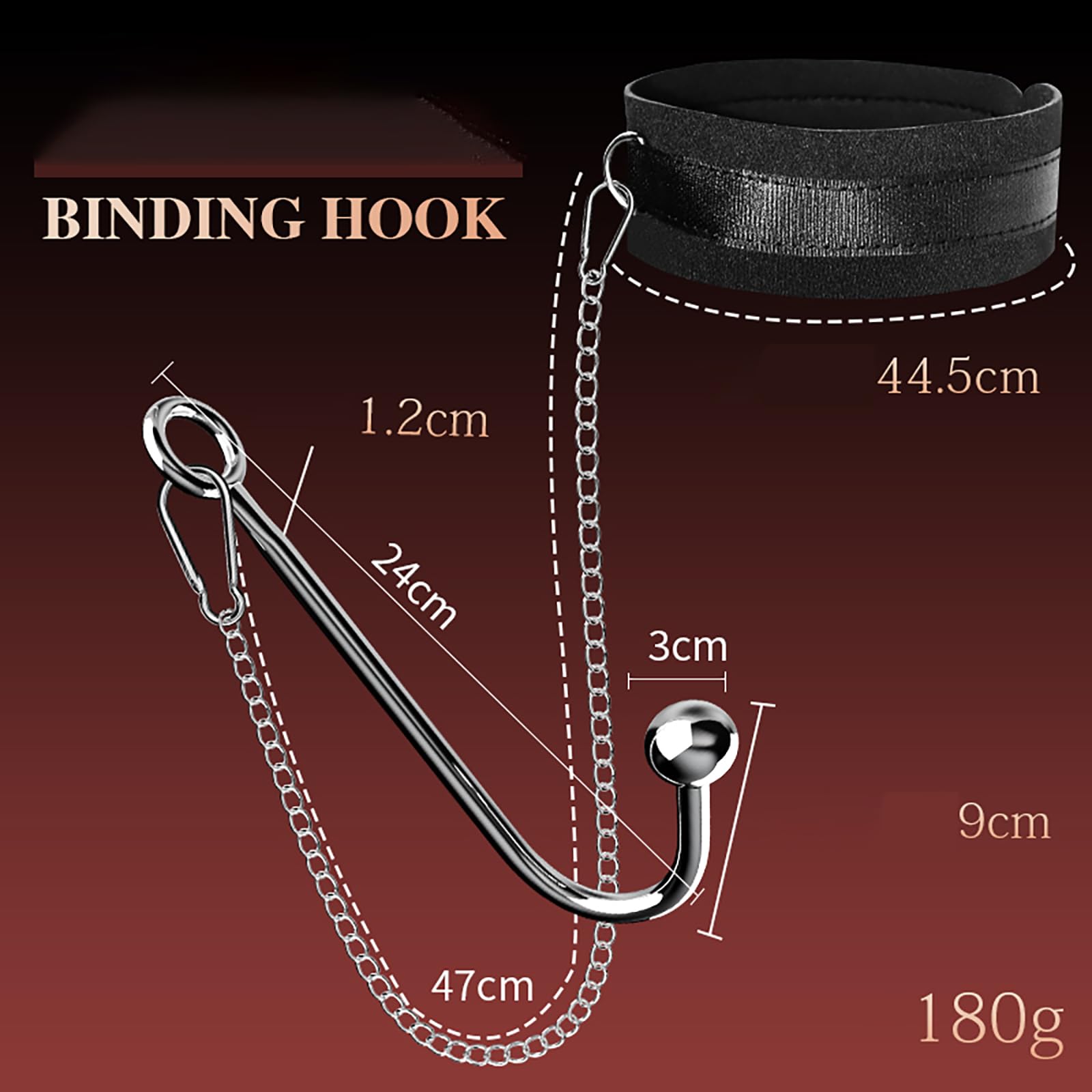 Gancho Anal De Sexo Bondage Conjunto, BDSM Collar De Cuero Ajustable Kit De Restricción, De Acero Inoxidable Gancho Anal Parejas Adultos Juguetes Sexuales Fetiche (Black)
