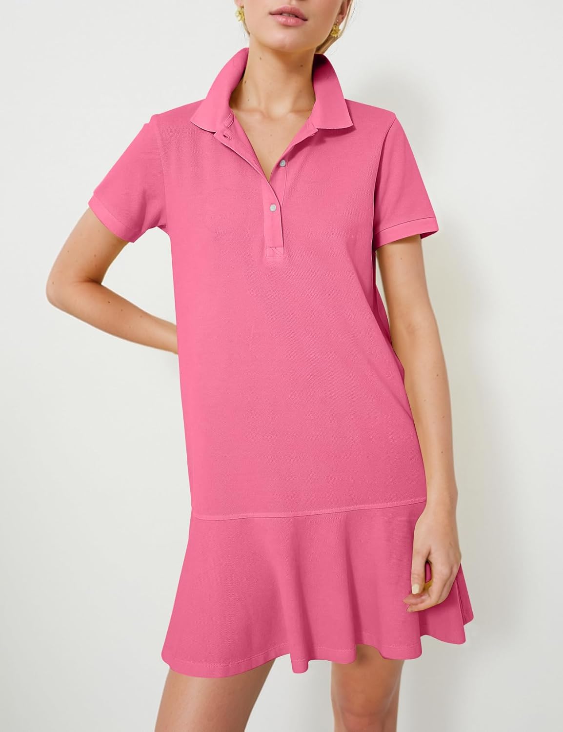 Kissonic Women's Polo Dress Short Sleeve V Neck Ruffle Hem Casual Summer Golf Tennis Mini Shirt Dresses - Image 3