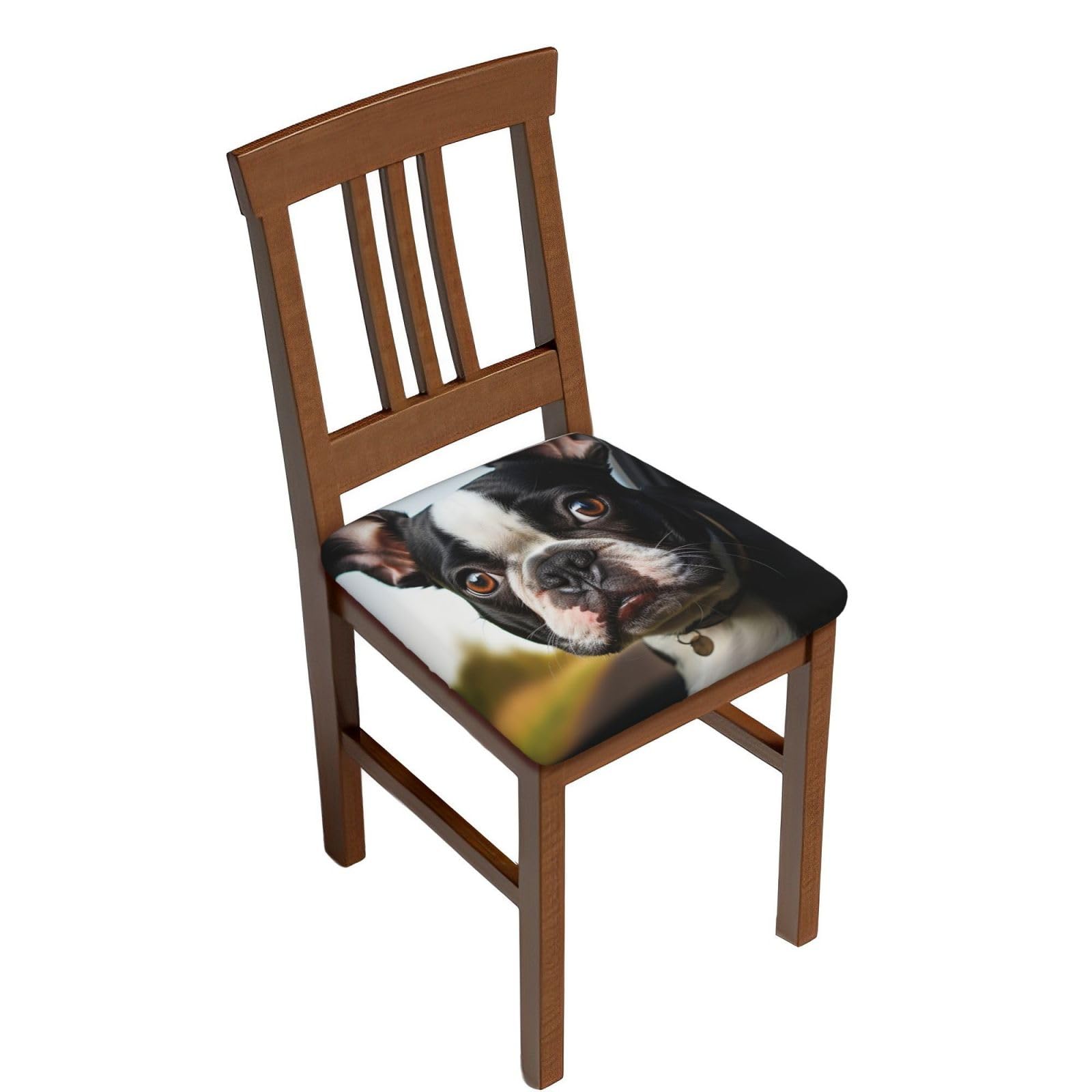 Fodpand Two Pieces Puppy Dog Boston Terrier Square Stool Covers Stretch Removable Square Bar Stool Seat Covers Washable Dustproof Stool Cushion Slipcover Soft Milk Silk Bar Chair Covers With Band