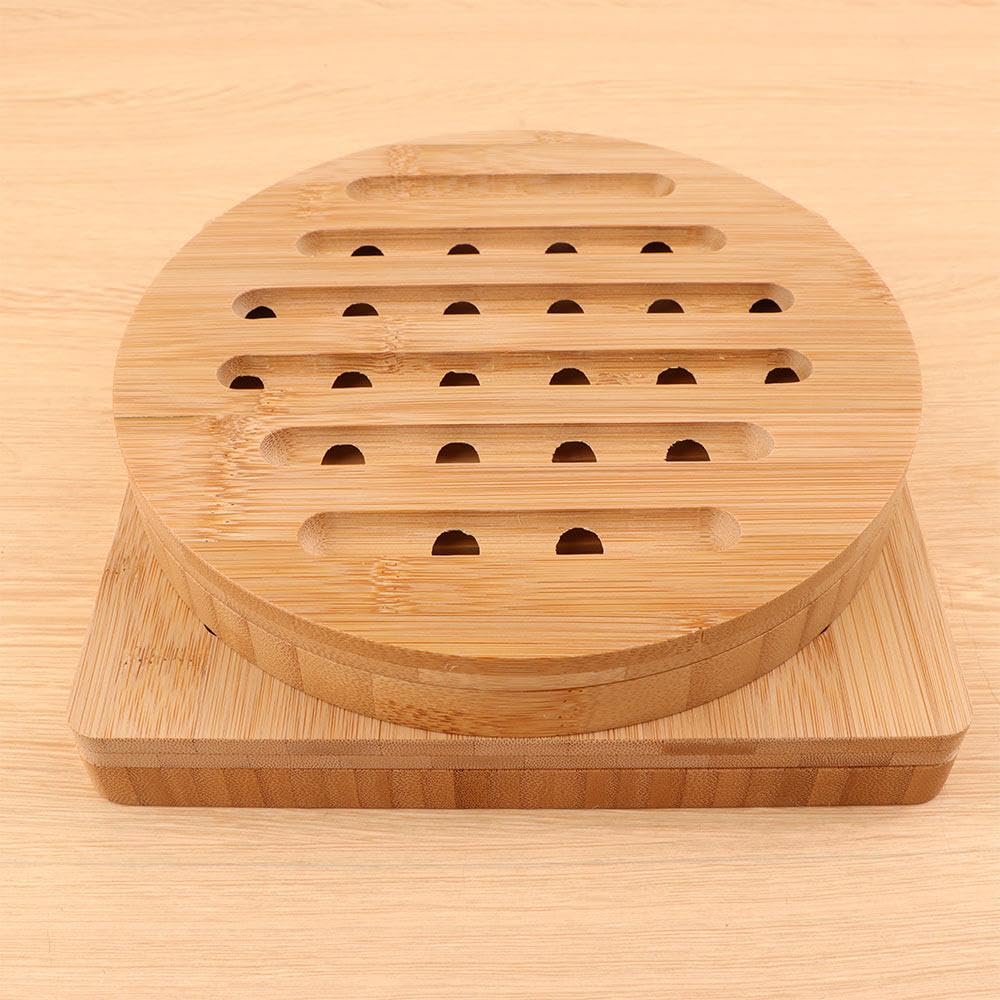 Set Da 2 Sottopentola Rotondi In Bambù Naturale, Diametri 18 E 19.5 Cm, Resistenti Al Calore E Antiscivolo, Proteggi Piani Cucina E Tavoli
