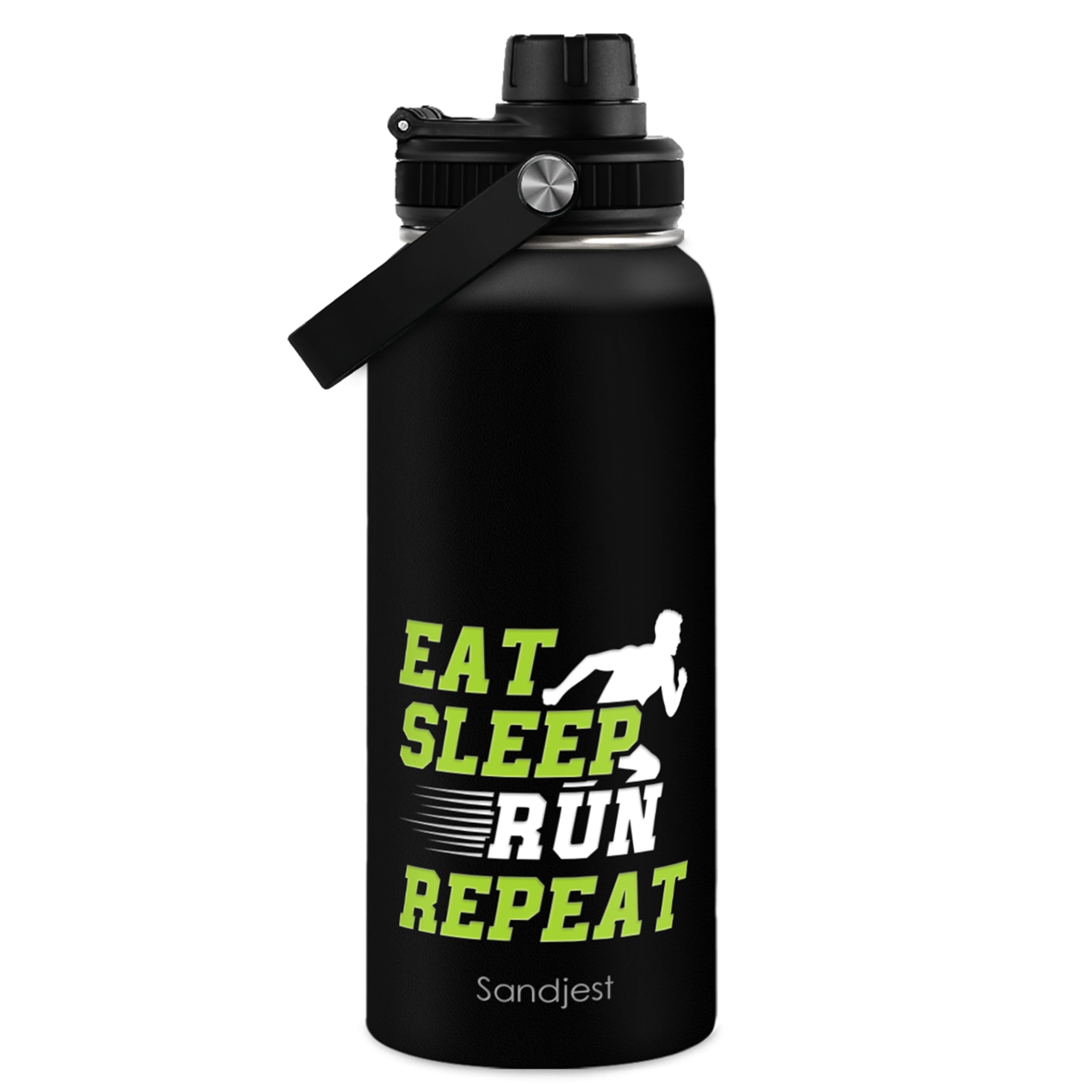 Running Insulated Stainless Steel Water Bottle 32oz, Eat Sleap Run Repeat, Vacuum Chug Lid Travel Tumbler for Men Friends Dad Brothers Runners, Gift for Birthday Christmas