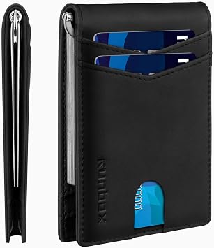 RUNBOX Slim Money Clip Wallets for Men RFID Blocking 8 Card Holder Minimalist Small Thin Carbon Leather Bifold Mens Front Pocket Wallet Gift BoxCharcoal Black