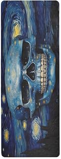 Starry Night Skull Yoga Mat Non Slip Fitness Exercise Mat with Carrying Bag,Thick and Soft Breathable All-Purpose Fitness Mat for Yoga,Pilates & Floor Exercises