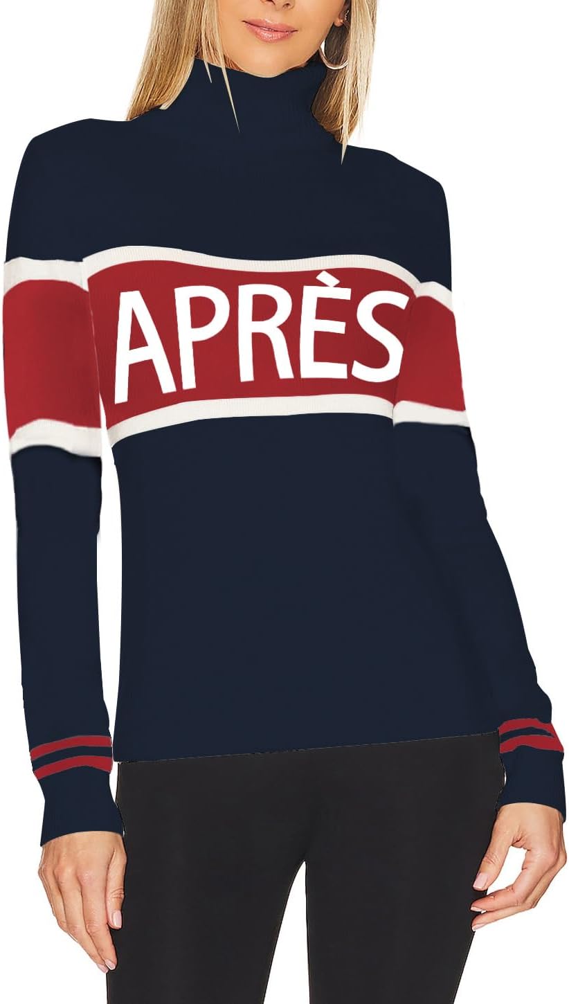 ALPSWARE Women Turtleneck Sweaters Stripe Sleeve Lightweight Shirts Apres Ski Tops Fashion Winter Thermal Outfits