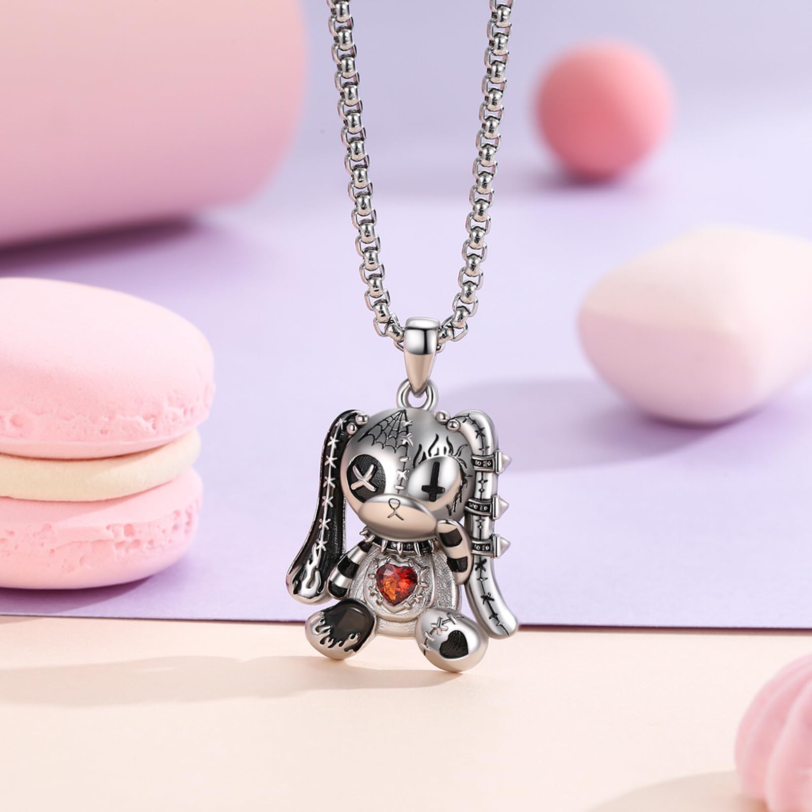 PARYFO 925 Sterling Silber Gothic Schmuck Voodoo Puppen Halskette Gothic Anhänger mit Kaninchen/Bär Geburtstags und Halloween Geschenkefür Frauen und Mädchen, mit Edelstahlkette