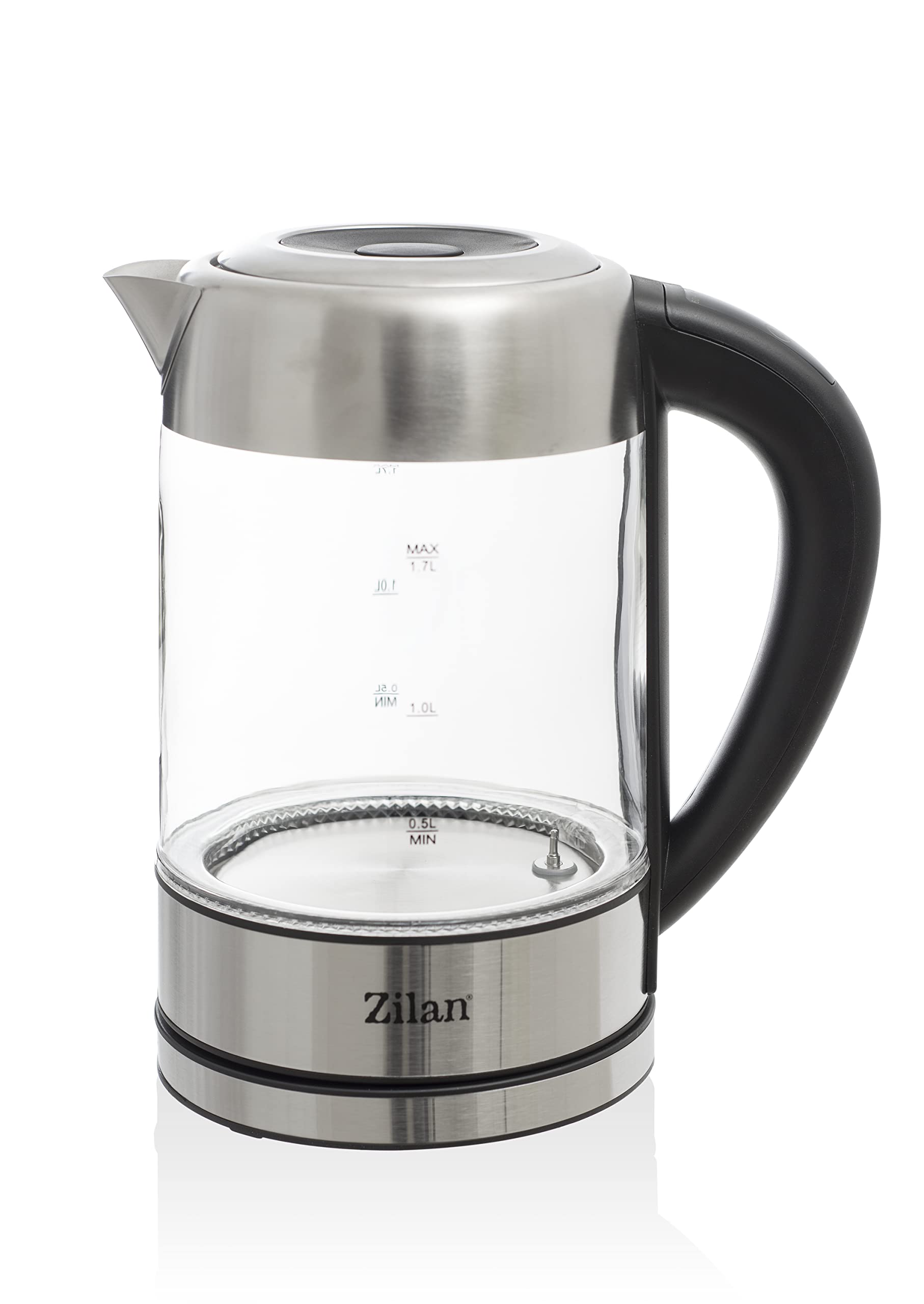Zilan - Hervidor de agua de cristal LED, pantalla digital, 1,7 l, 5 ajustes diferentes, hervidor inalámbrico con cuerpo de vidrio de borosilicato de 360°, 2200 W