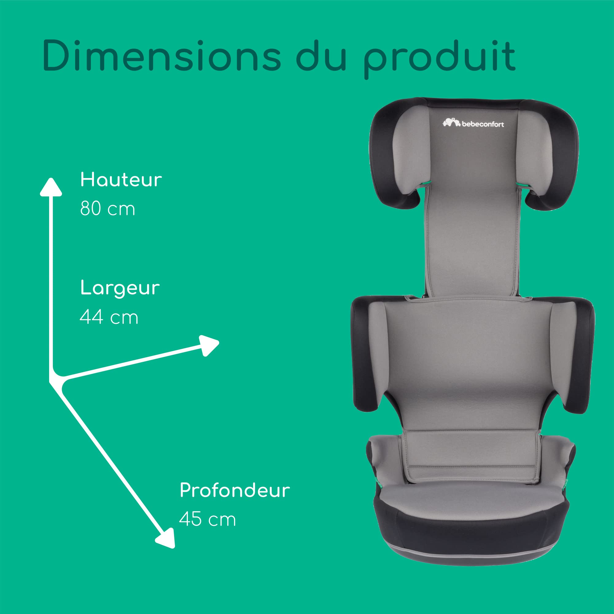 Bebeconfort RoadFix i-Size, Siège Auto Rehausseur à Dossier, 3,5-12 ans (100-150cm), Siège Auto ISOFIX, Pliable, Léger (4,4 kg), 14 Positions d'Appui-tête, Siège Rembourré, Grey Mist