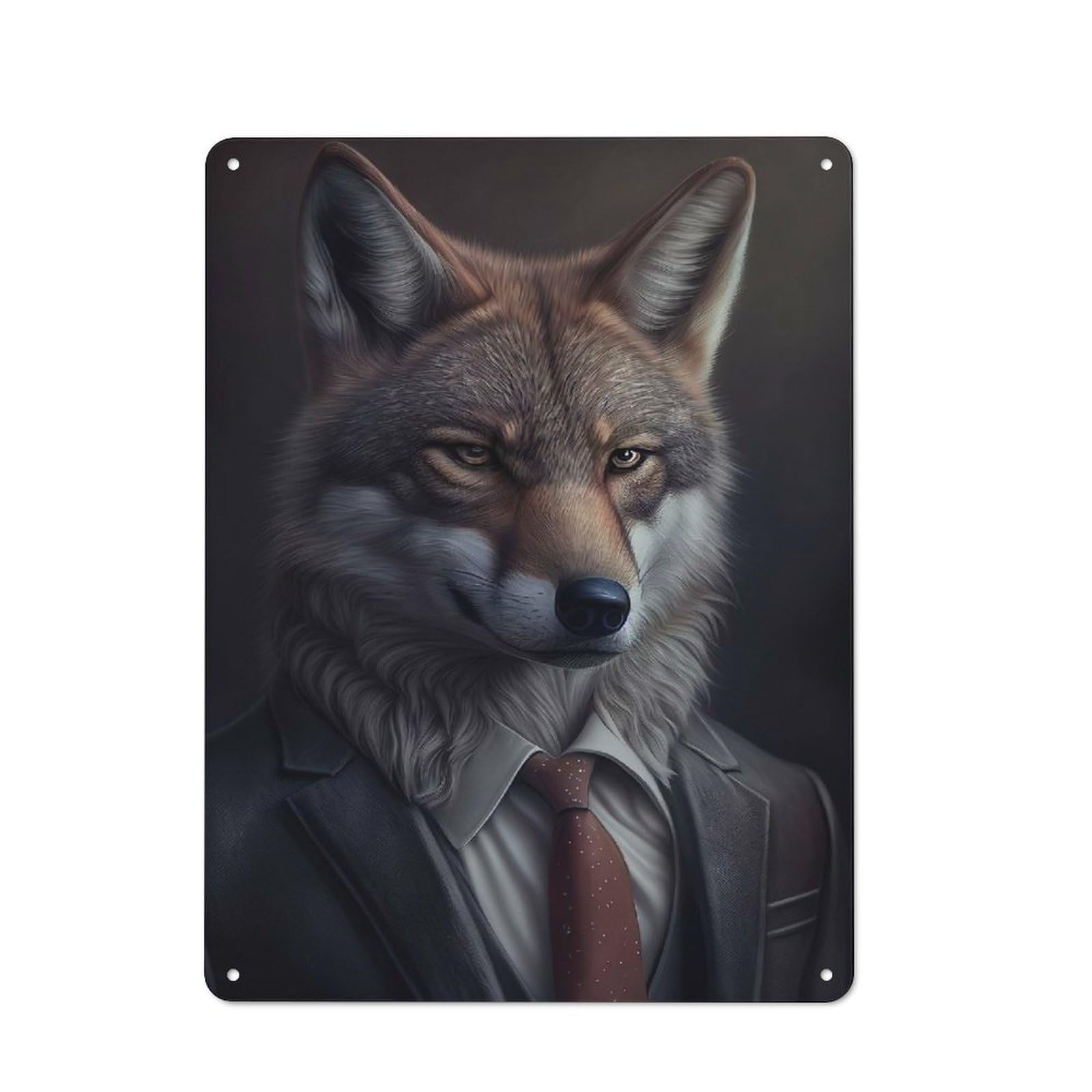 Junmoney Wolf Suit Animal Metal Wall Sign 40X30cm, Modern Retro Loft Wall Plaque For Flat, Bar, Studio Or Gallery Wall