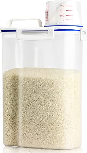 Miniatura 9 de Viretec Recipiente hermético de almacenamiento de arroz, contenedor de harina de cereales secos de 3 a 5 libras, dispensador de alimentos para