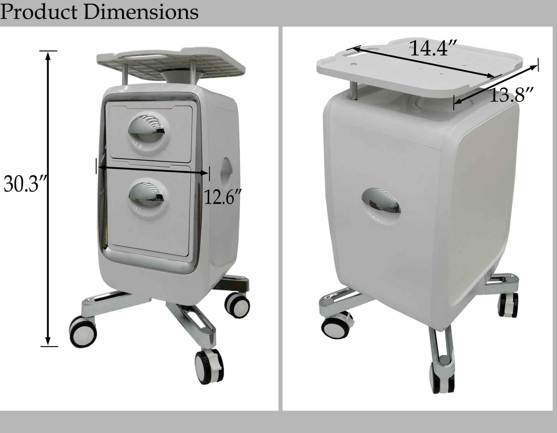 BEILOCKERY Mobile Trolley Cart for Ultrasound Imaging Scanner, 2 Layer Beauty Cart with Universal Silent Wheels, Grey, ABS Multi-Purpose Trolley with Brakes, for Hospital, Dentistry, Home