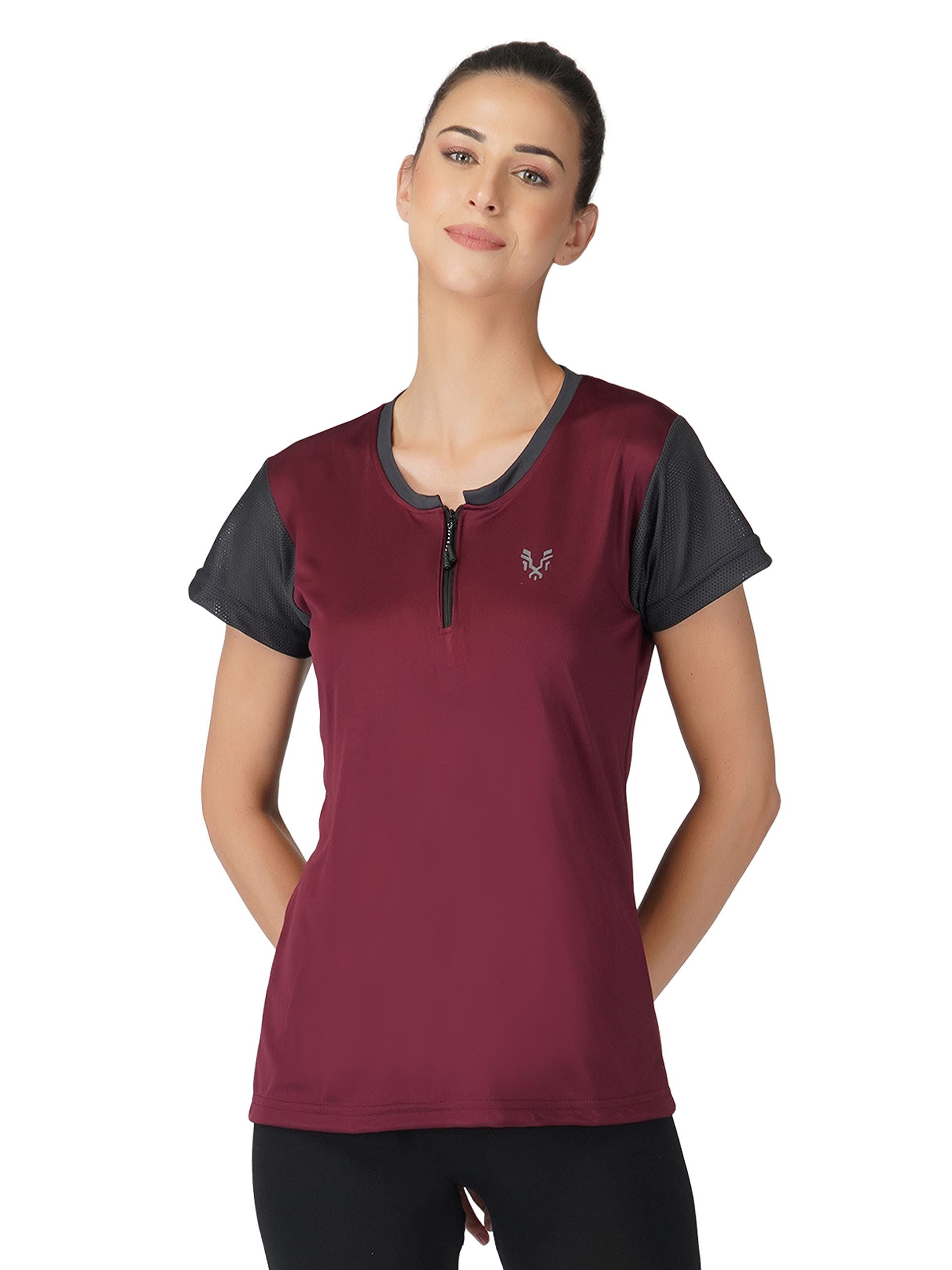 UZARUSWomen's Half Sleeves Sports Gym T-Shirt with Zipper