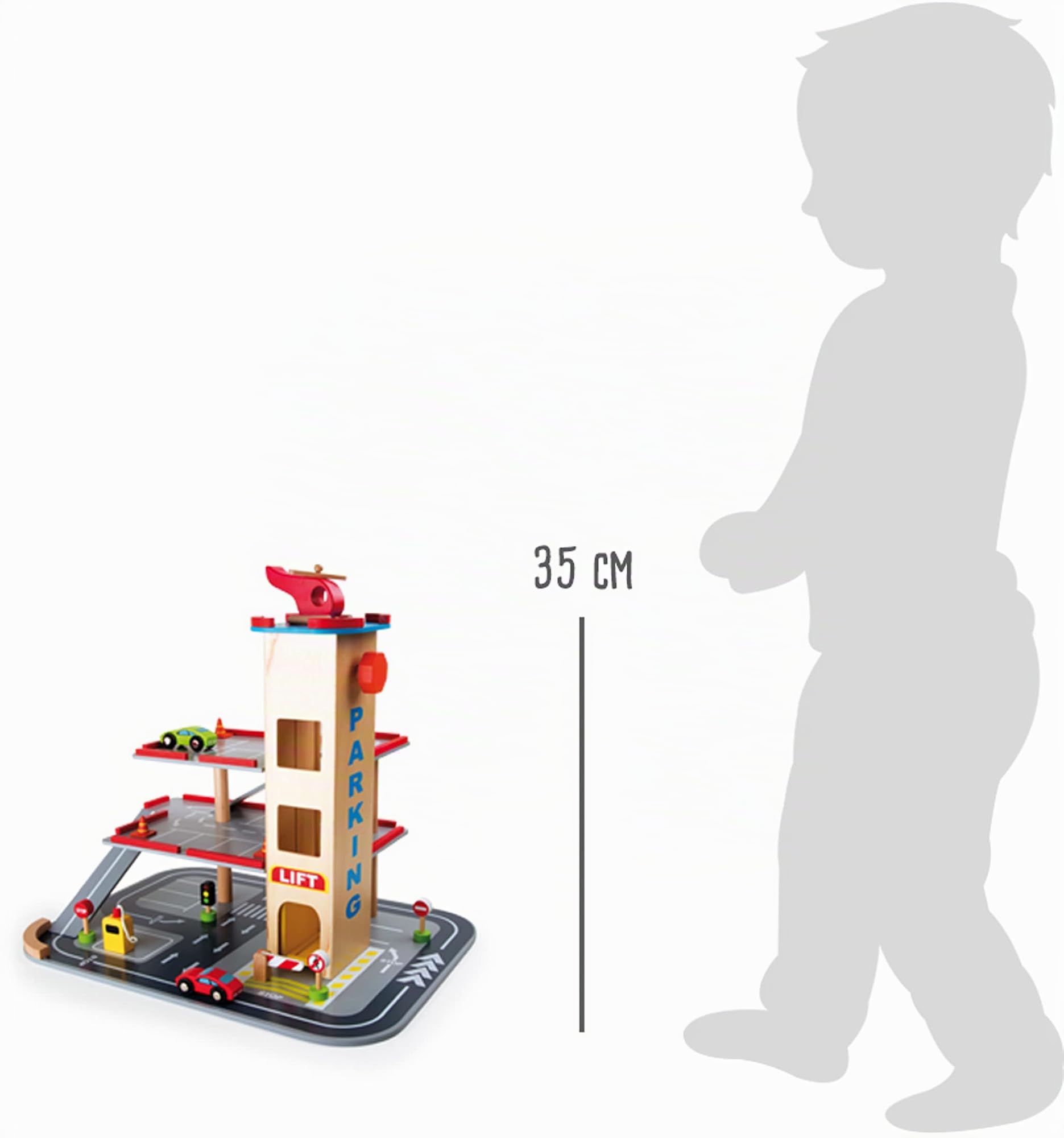 small foot Parkhaus "Rasante Abfahrt" aus Holz, mit 3 Etagen, Aufzug und Hubschrauberlandeplatz, ab 3 Jahren, 4777